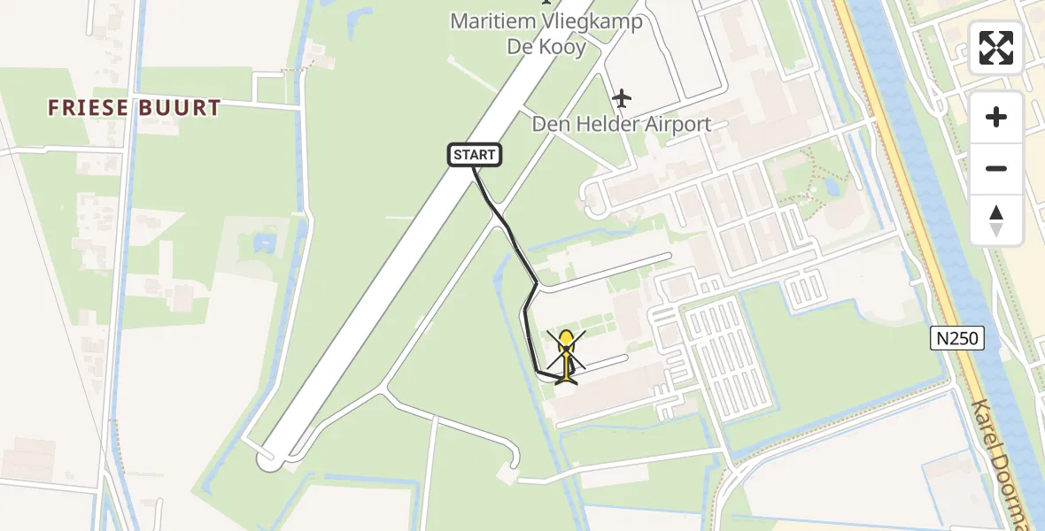 Routekaart van de vlucht: Kustwachthelikopter naar Vliegveld De Kooy, Luchthavenweg