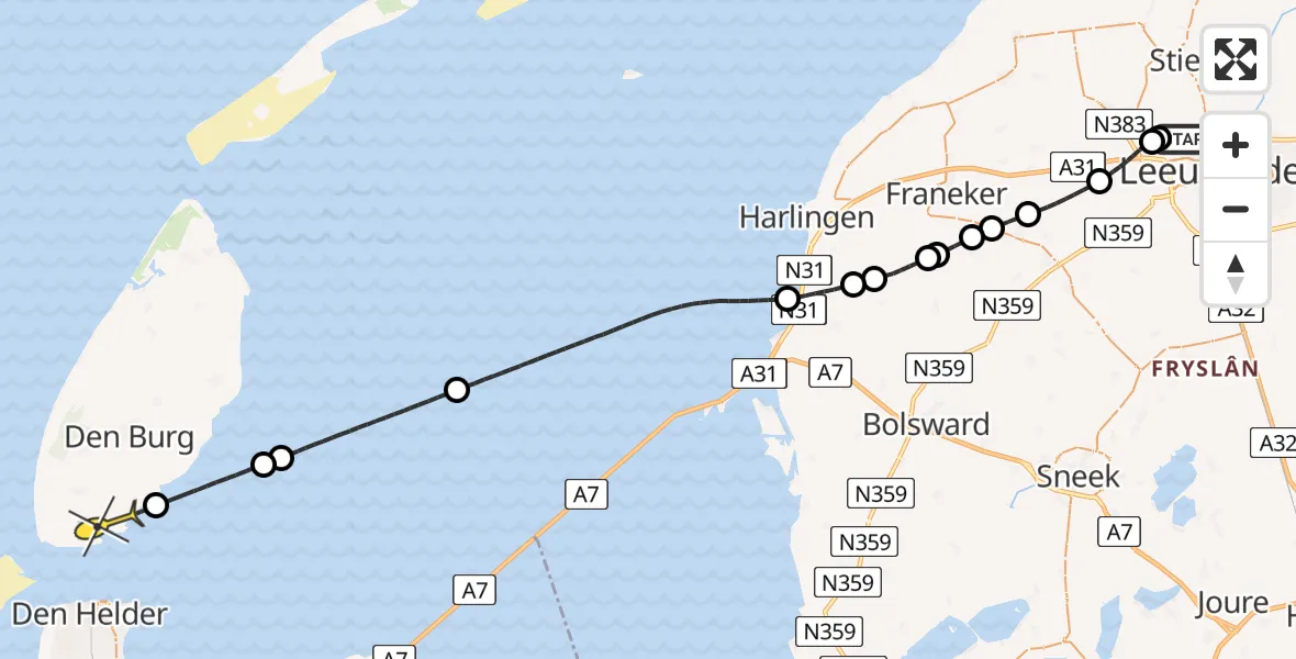 Routekaart van de vlucht: Ambulancehelikopter naar Den Hoorn, Keegsdijkje