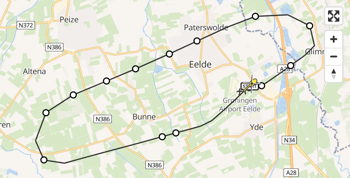 Routekaart van de vlucht: Lifeliner 4 naar Groningen Airport Eelde, Veldkampweg