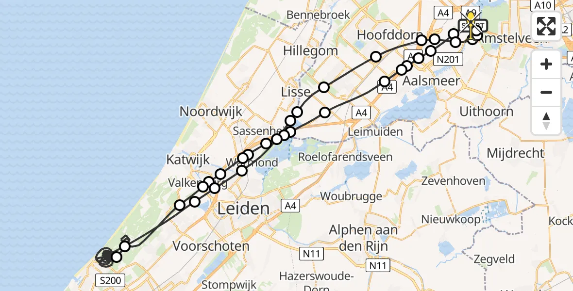 Vluchtroute Politiehelikopter van Schiphol naar Schiphol