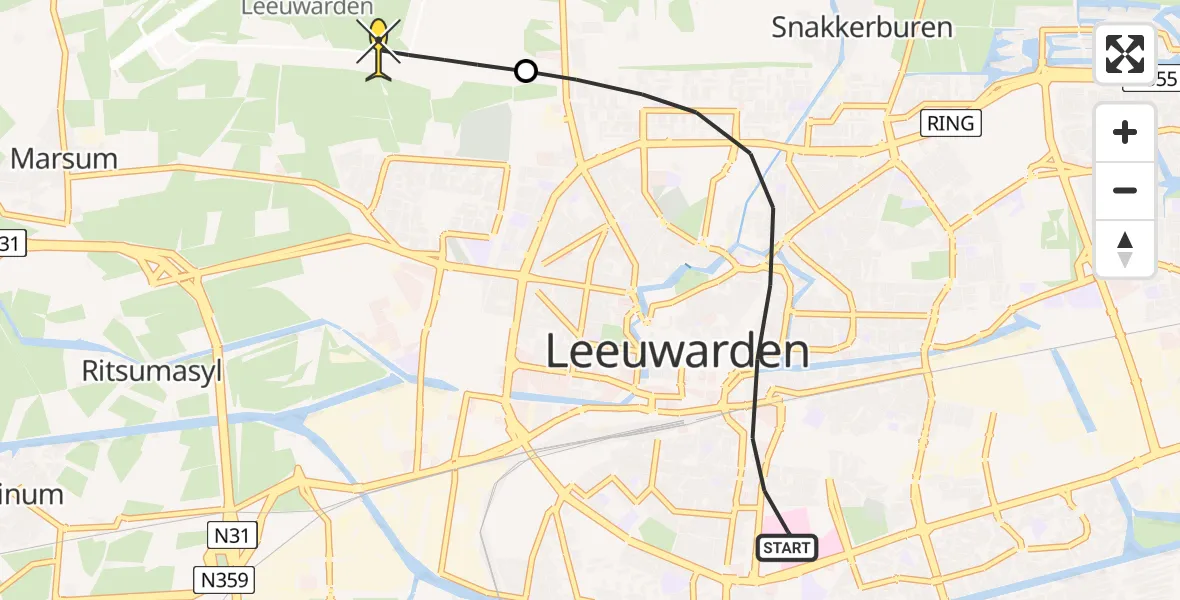Routekaart van de vlucht: Ambulancehelikopter naar Vliegbasis Leeuwarden, Blokhuisplein