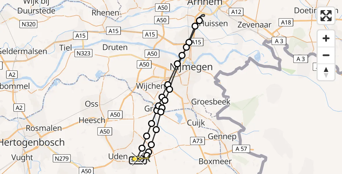 Routekaart van de vlucht: Lifeliner 3 naar Vliegbasis Volkel, zeelandsedijk