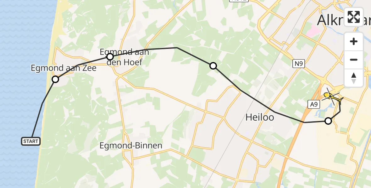 Routekaart van de vlucht: Lifeliner 1 naar Alkmaar, Strand Egmond aan Zee