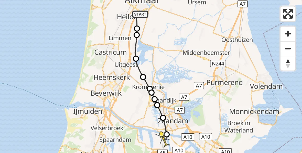 Routekaart van de vlucht: Lifeliner 1 naar Amsterdam Heliport, Korenwolf