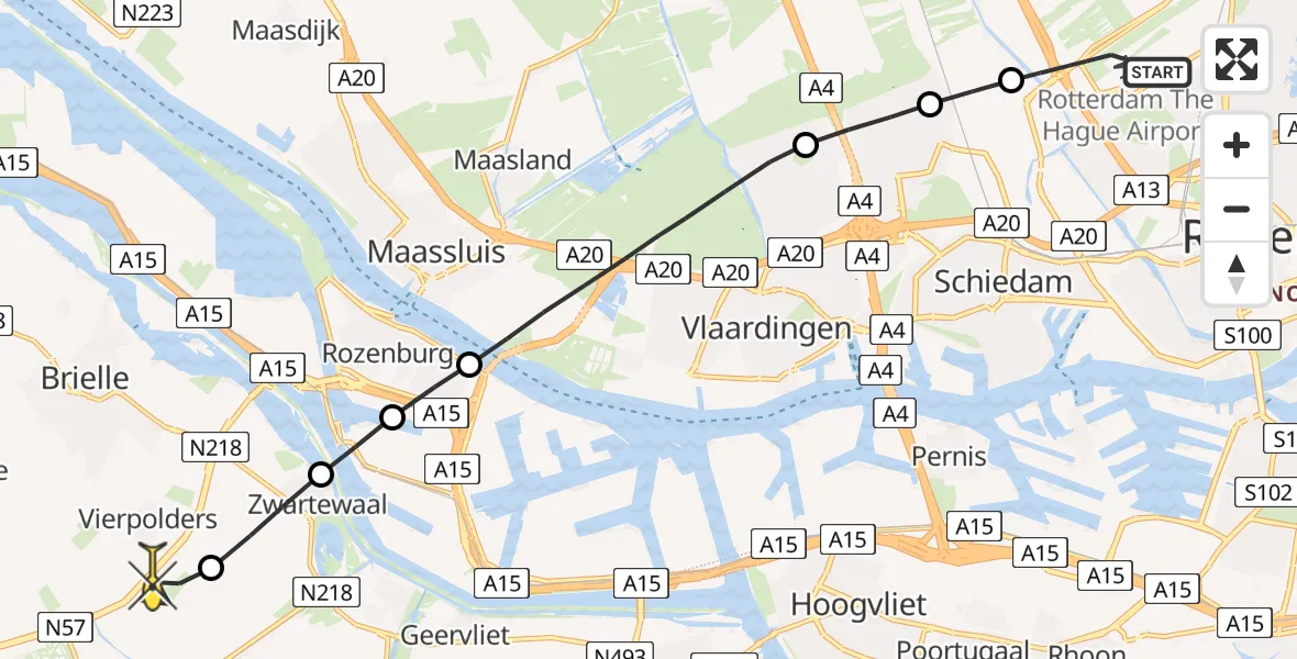 Routekaart van de vlucht: Lifeliner 2 naar Vierpolders, Tussenhoek