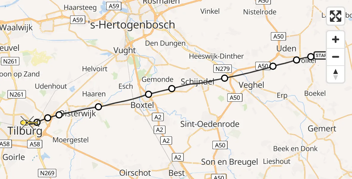 Routekaart van de vlucht: Lifeliner 3 naar Tilburg, Zeelandsedijk