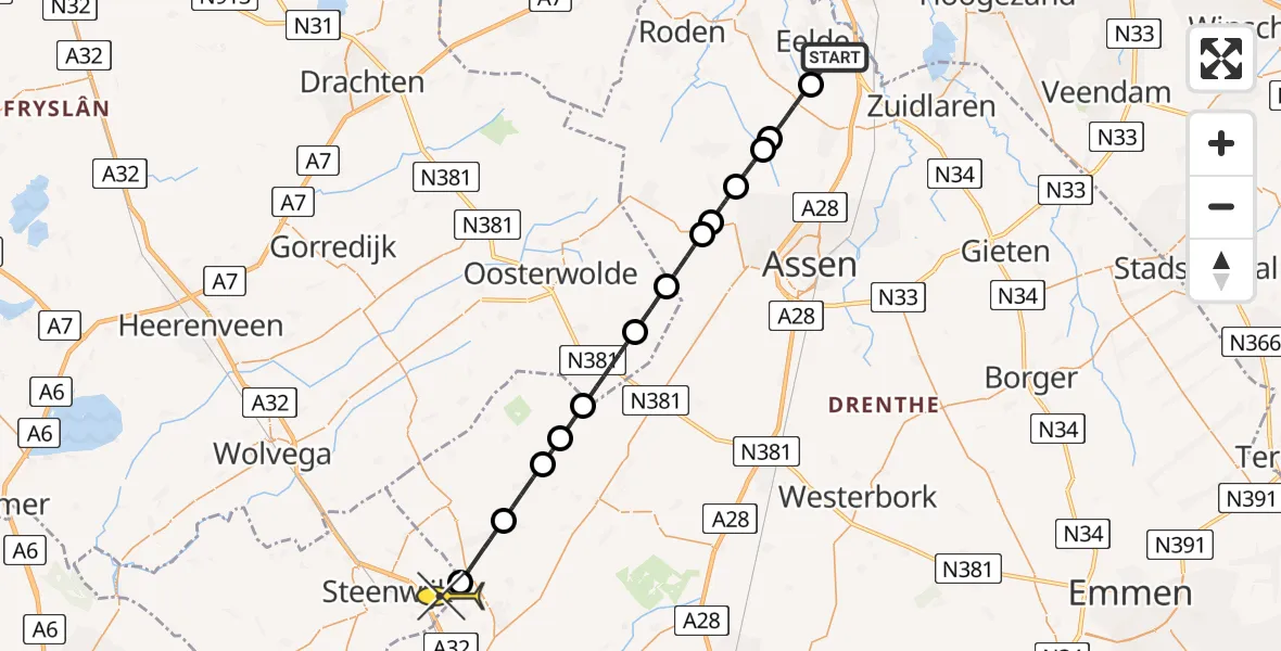 Routekaart van de vlucht: Lifeliner 4 naar Kallenkote, Luchtenburgerweg