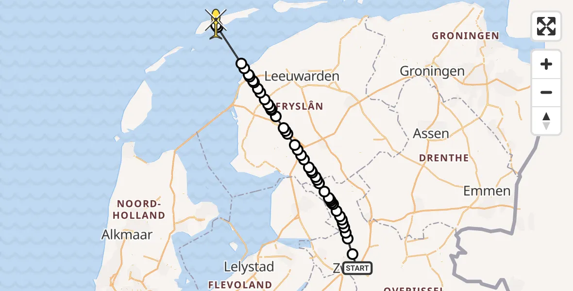 Routekaart van de vlucht: Ambulanceheli naar Midsland, Floresstraat