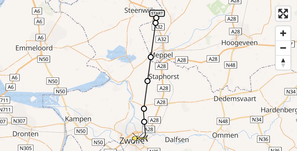Routekaart van de vlucht: Lifeliner 4 naar Zwolle, Ruiterweg