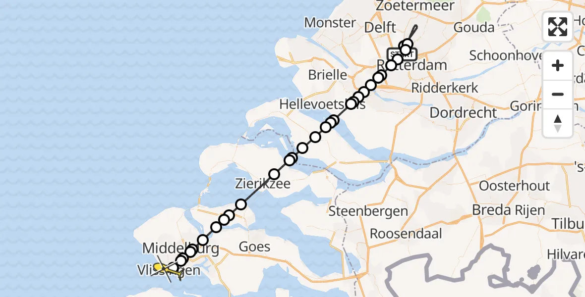 Routekaart van de vlucht: Lifeliner 2 naar Vlissingen, Oude Bovendijk