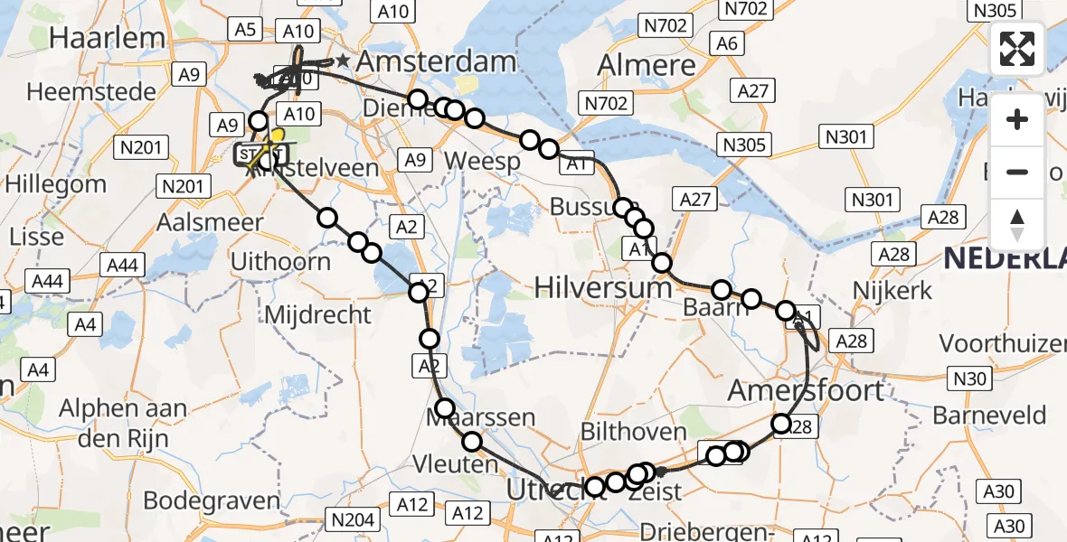Vluchtroute Politiehelikopter van Schiphol naar Schiphol