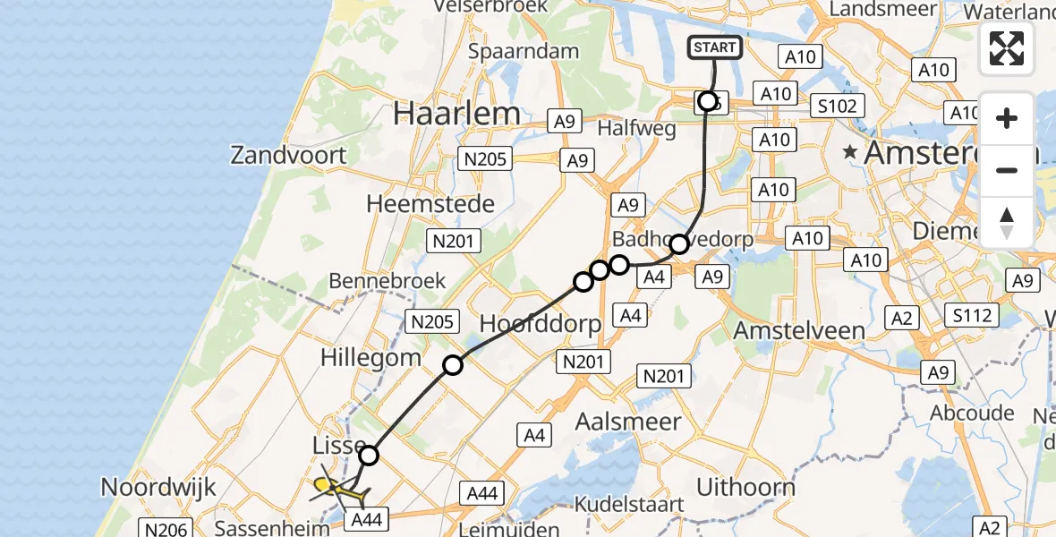 Routekaart van de vlucht: Lifeliner 1 naar Lisserbroek, Maltaweg
