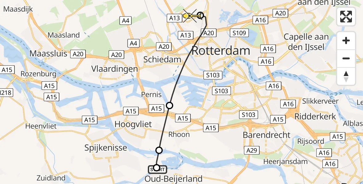Routekaart van de vlucht: Lifeliner 2 naar Rotterdam The Hague Airport, Berenplaat