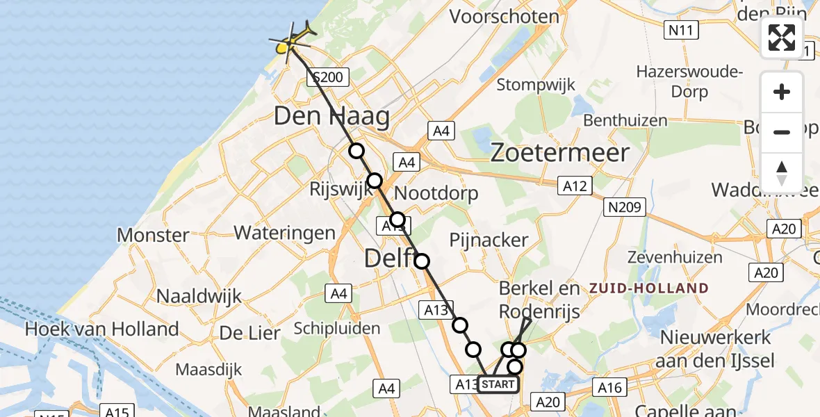 Routekaart van de vlucht: Lifeliner 2 naar Den Haag, Oude Bovendijk