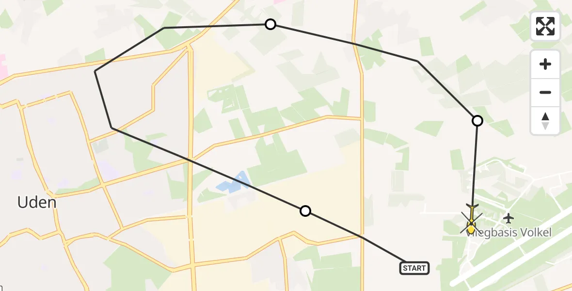 Routekaart van de vlucht: Lifeliner 3 naar Vliegbasis Volkel, Vliegeniersstraat