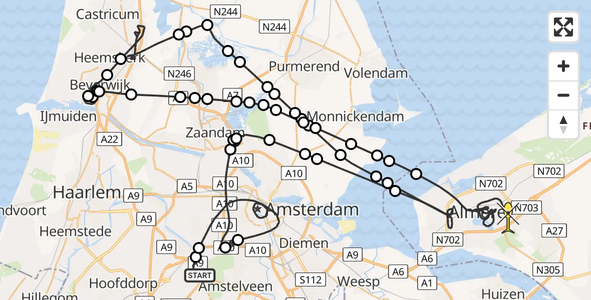Routekaart van de vlucht: Politiehelikopter naar Almere, Schipholweg