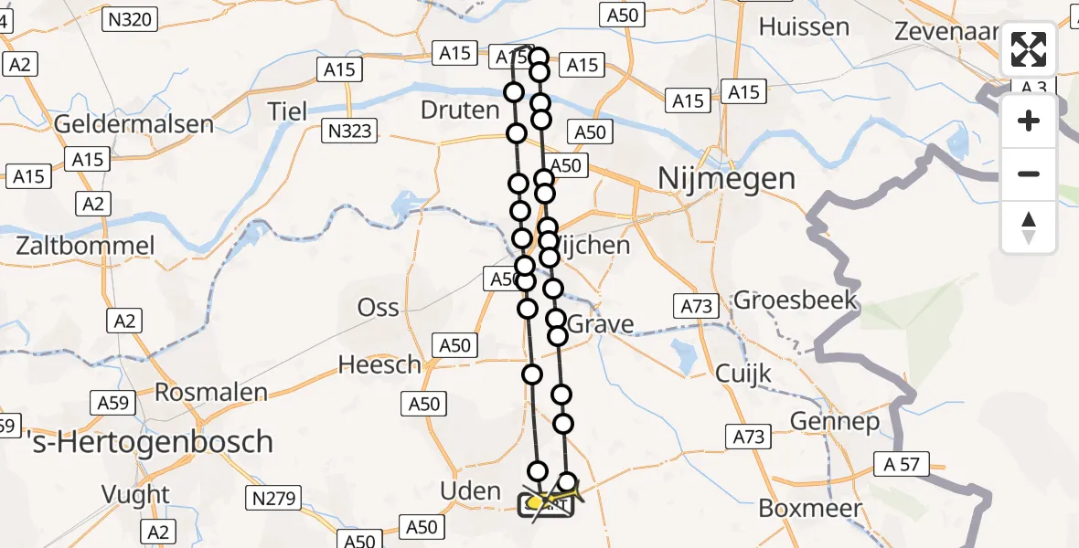 Routekaart van de vlucht: Lifeliner 3 naar Vliegbasis Volkel, Zeelandsedijk