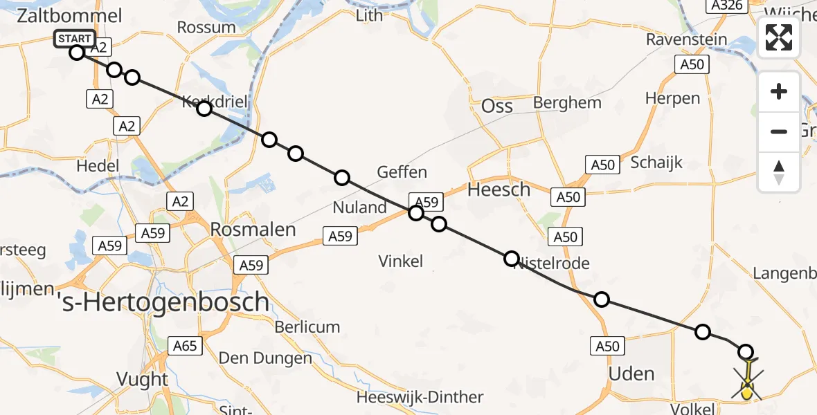 Routekaart van de vlucht: Lifeliner 3 naar Vliegbasis Volkel, Krangstraat