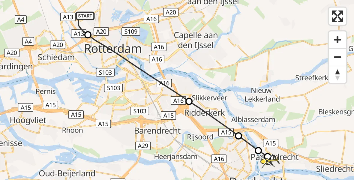 Routekaart van de vlucht: Lifeliner 2 naar Papendrecht, Van der Duijn van Maasdamweg
