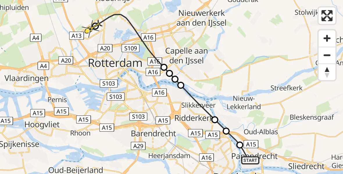 Routekaart van de vlucht: Lifeliner 2 naar Rotterdam The Hague Airport, Nieuwland