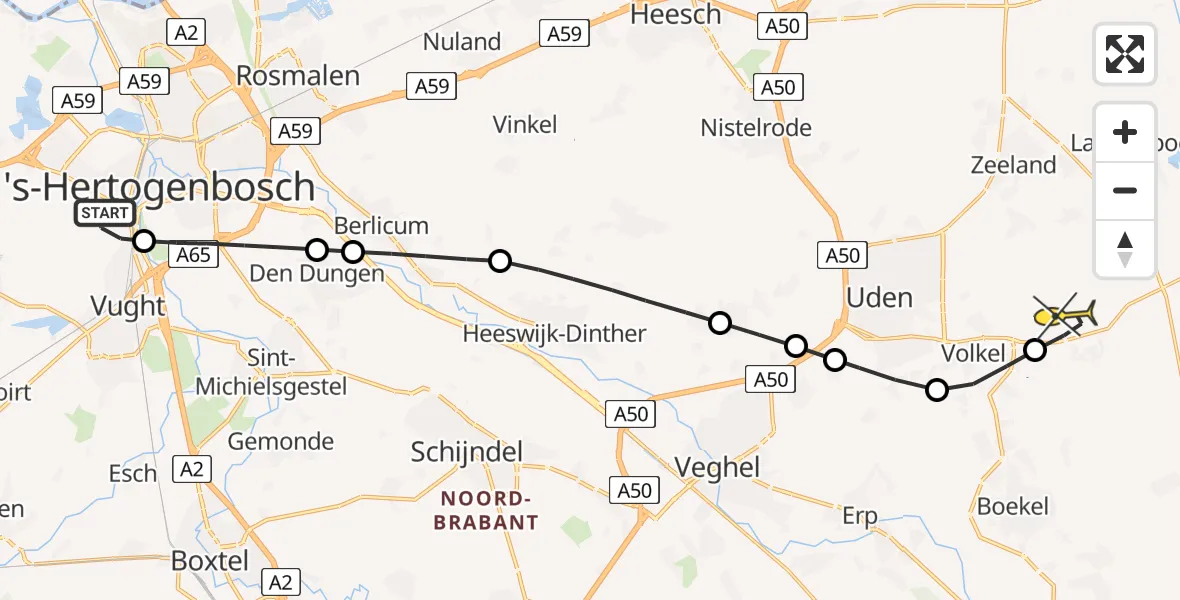 Routekaart van de vlucht: Lifeliner 3 naar Vliegbasis Volkel, Randweg