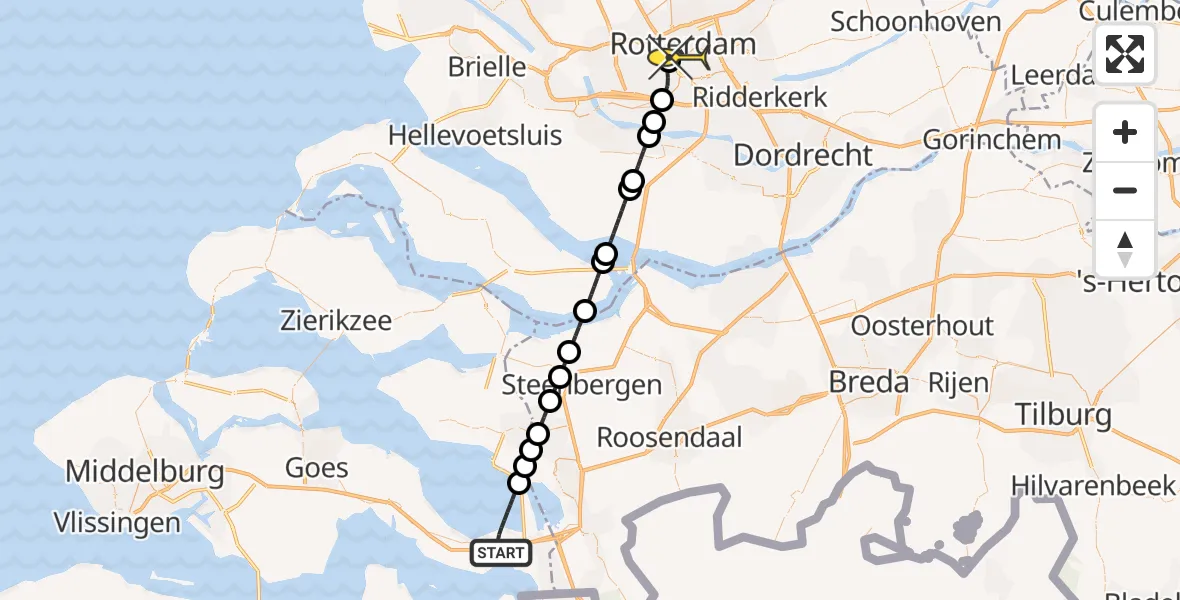 Routekaart van de vlucht: Lifeliner 2 naar Erasmus MC, Tweedeweg