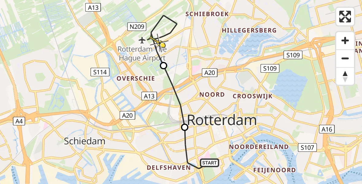 Routekaart van de vlucht: Lifeliner 2 naar Rotterdam The Hague Airport, Rochussenstraat