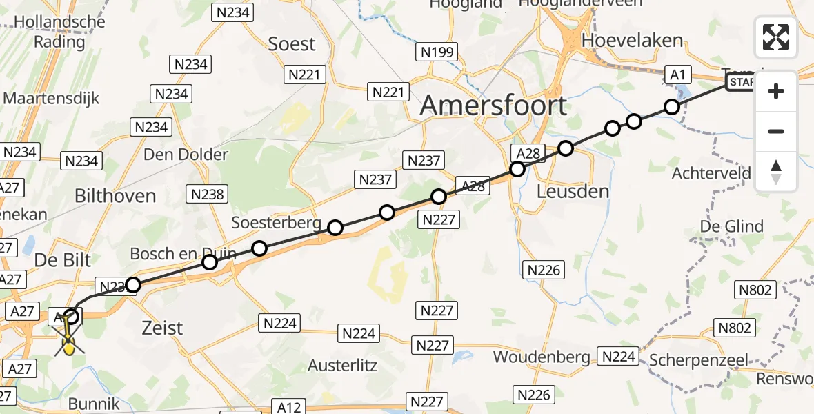Routekaart van de vlucht: Lifeliner 1 naar Universitair Medisch Centrum Utrecht, Stoutenburgerweg