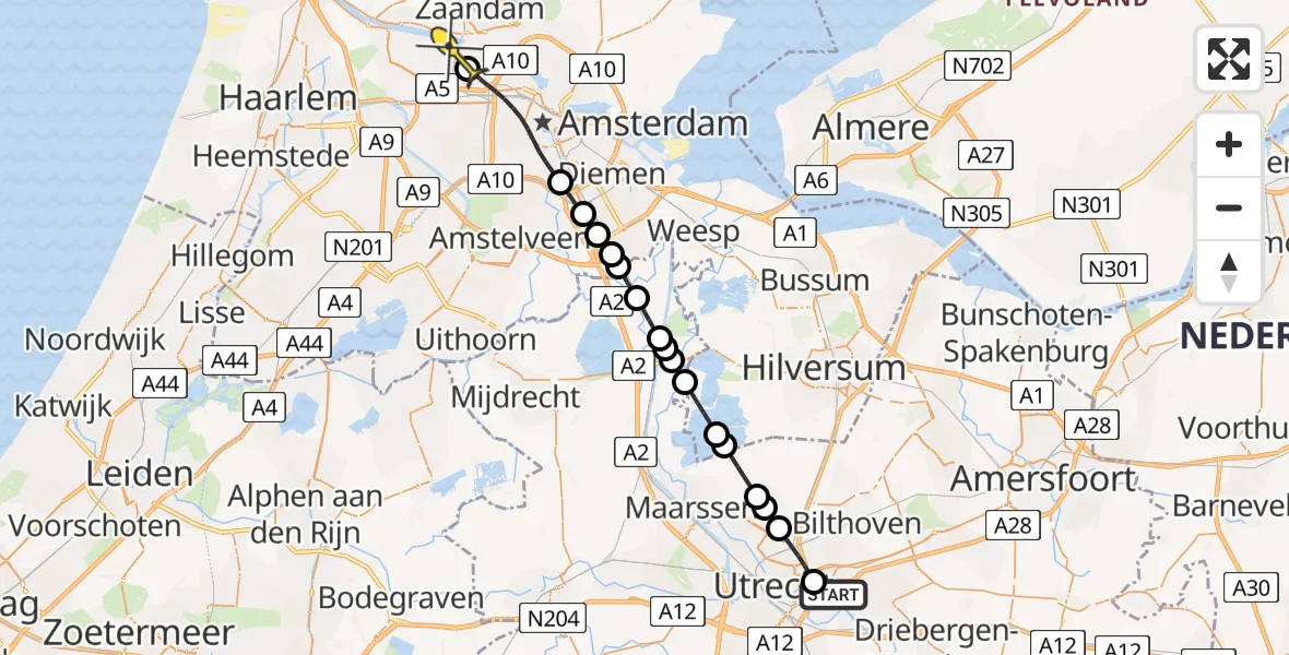 Routekaart van de vlucht: Lifeliner 1 naar Amsterdam Heliport, Coïmbrapad