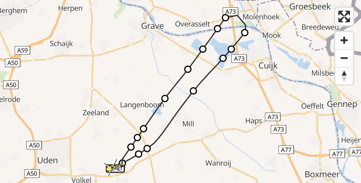Routekaart van de vlucht: Lifeliner 3 naar Vliegbasis Volkel, Zeelandsedijk