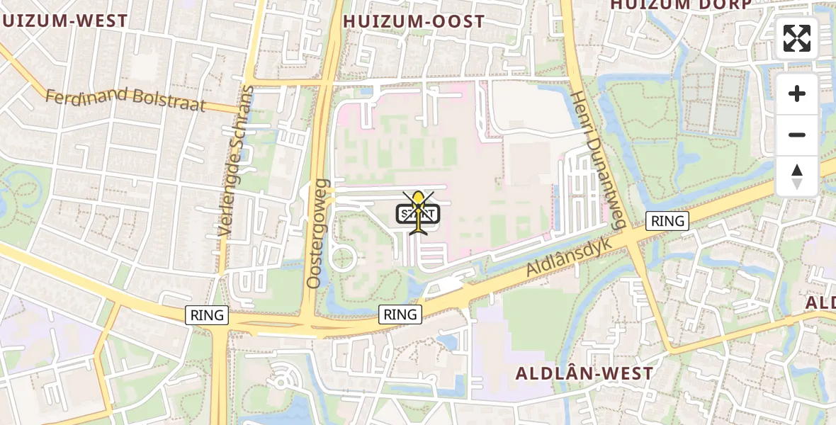 Routekaart van de vlucht: Ambulanceheli naar Leeuwarden, Aldlânsdyk