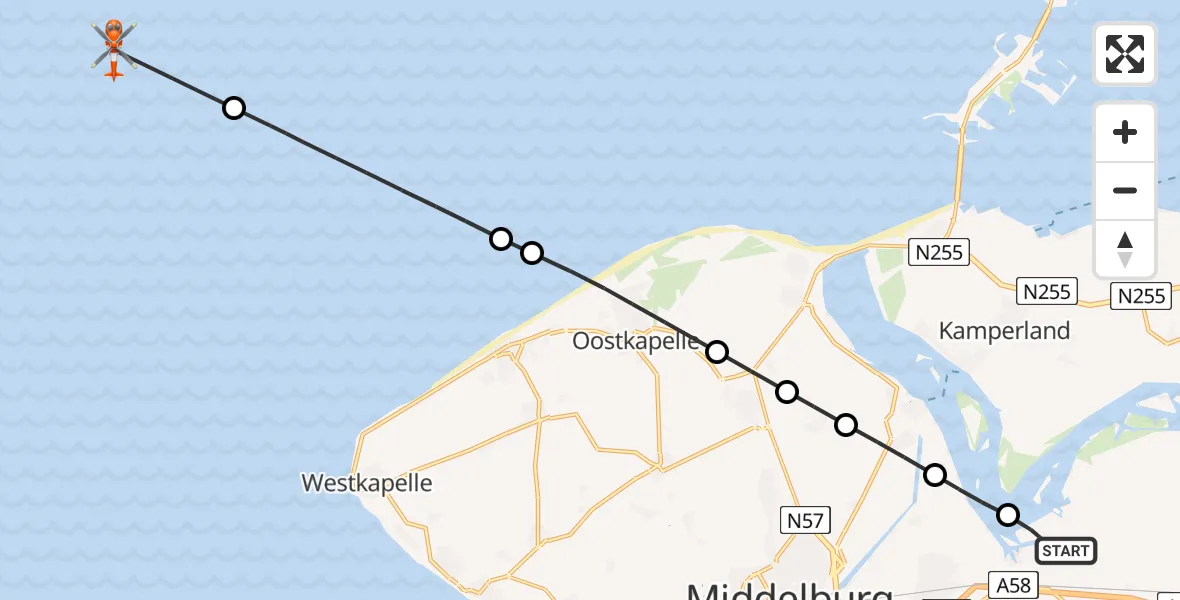 Vluchtroute Kustwachthelikopter Vliegveld Midden-Zeeland - , 06 oktober 2025, 05:36
