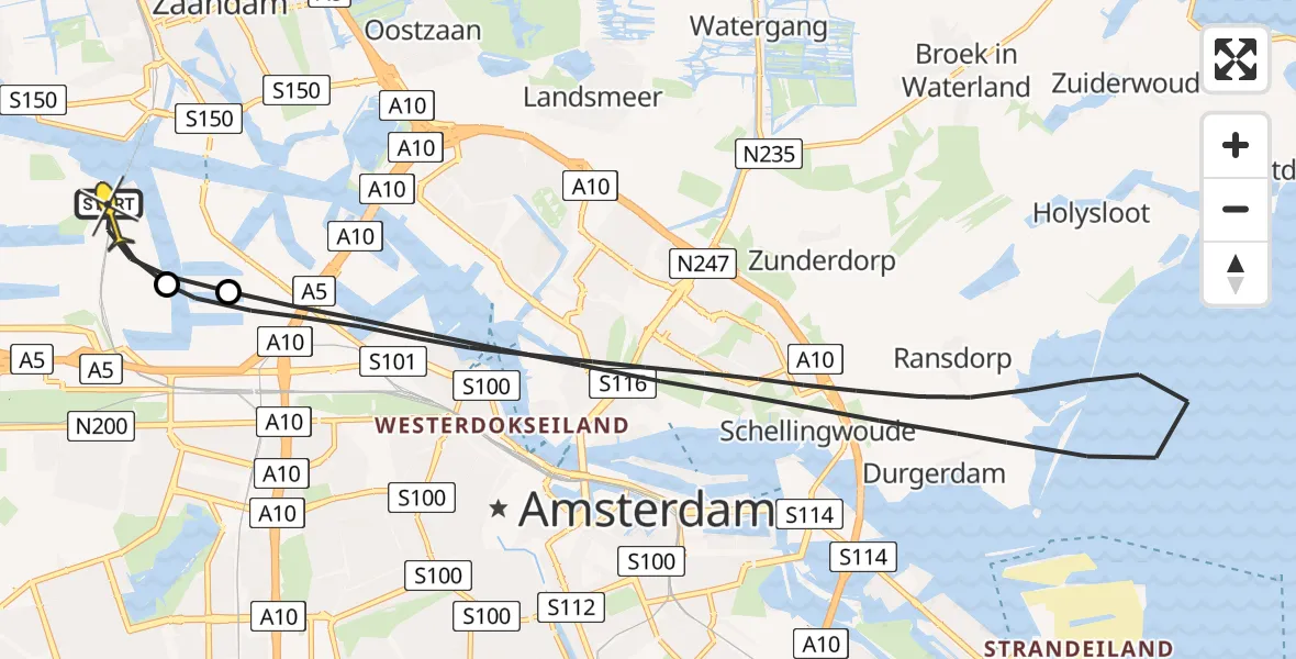 Routekaart van de vlucht: Lifeliner 1 naar Amsterdam Heliport, Maltaweg