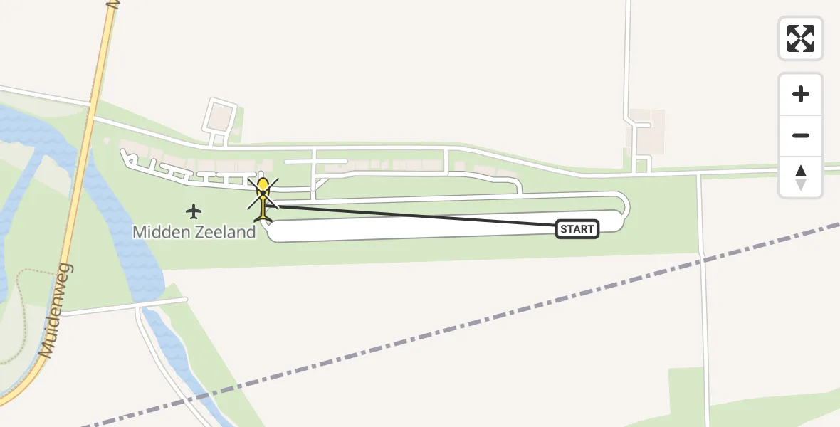 Routekaart van de vlucht: Kustwachthelikopter naar Vliegveld Midden-Zeeland, Calandweg