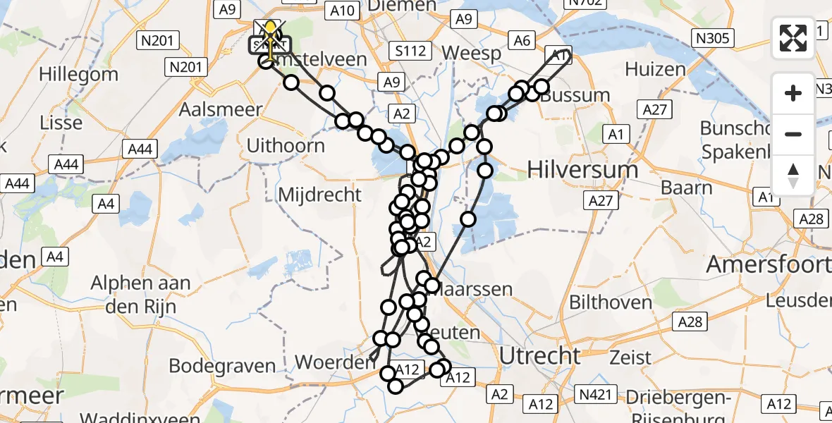 Routekaart van de vlucht: Politieheli naar Schiphol, Westerkimweg