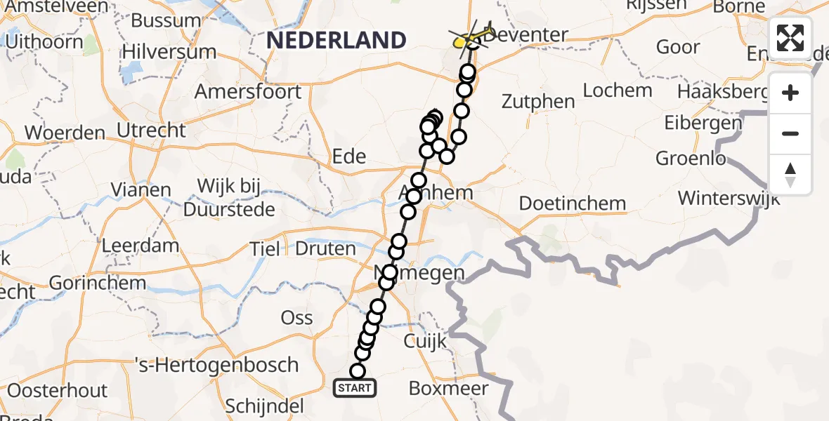 Routekaart van de vlucht: Lifeliner 3 naar Beemte Broekland, zeelandsedijk