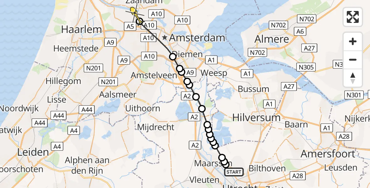 Routekaart van de vlucht: Lifeliner 1 naar Amsterdam Heliport, Franciscusdreef