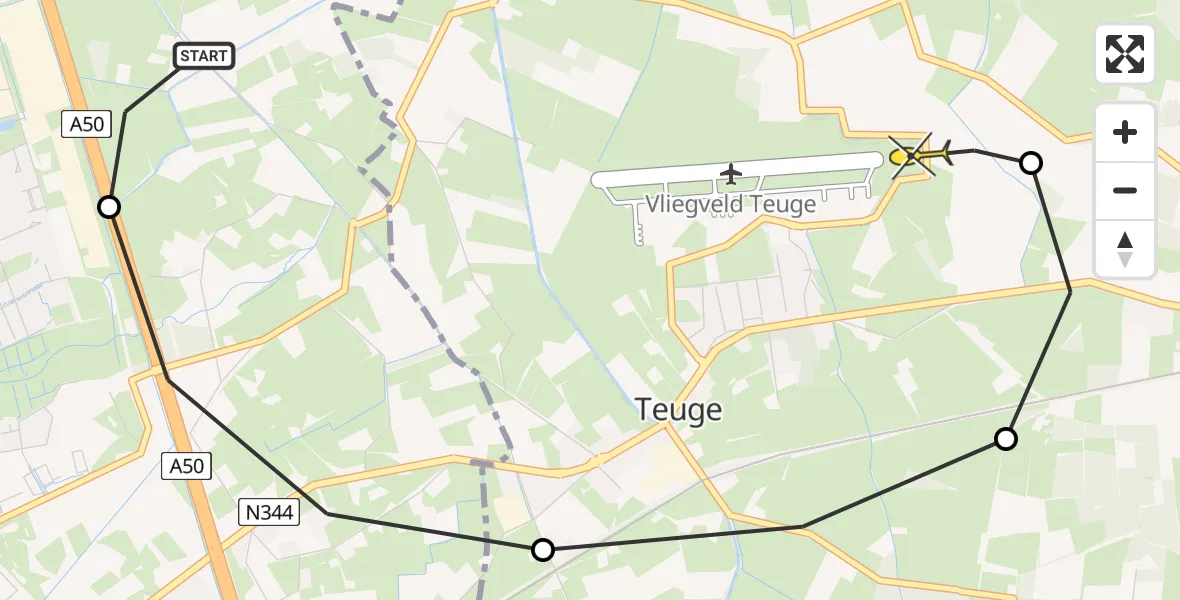 Routekaart van de vlucht: Lifeliner 3 naar Vliegveld Teuge, Terwoldseweg