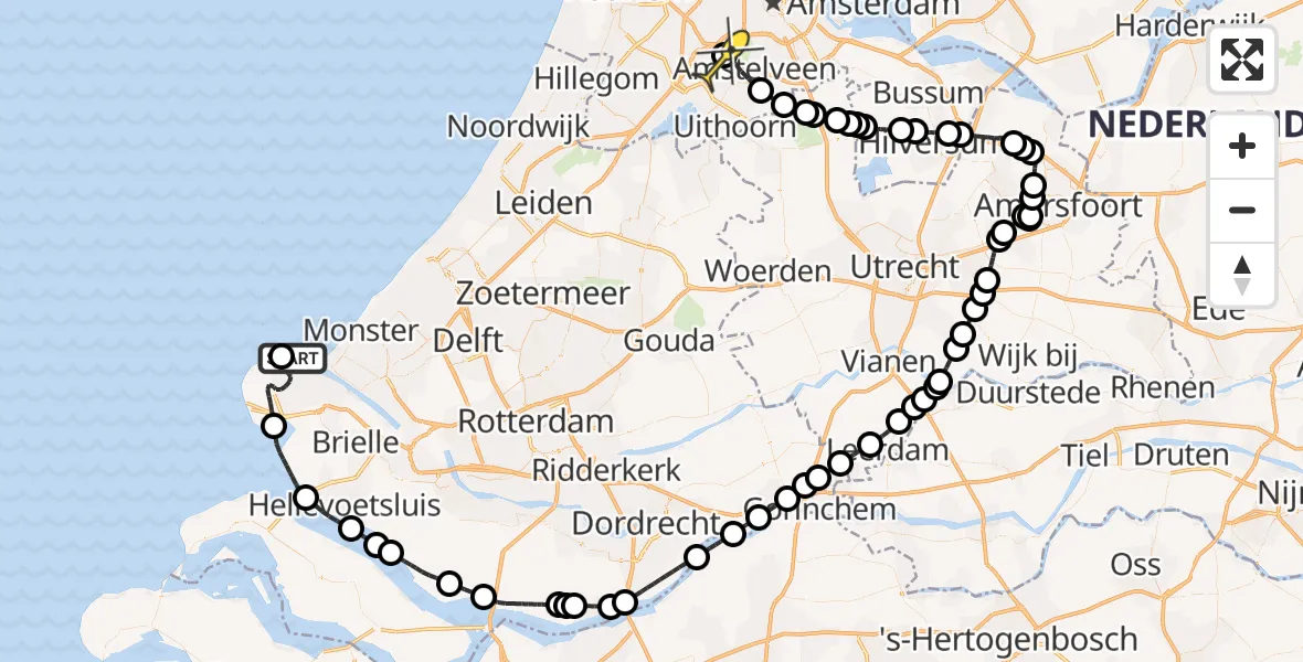 Routekaart van de vlucht: Politieheli naar Schiphol, Maasgeul