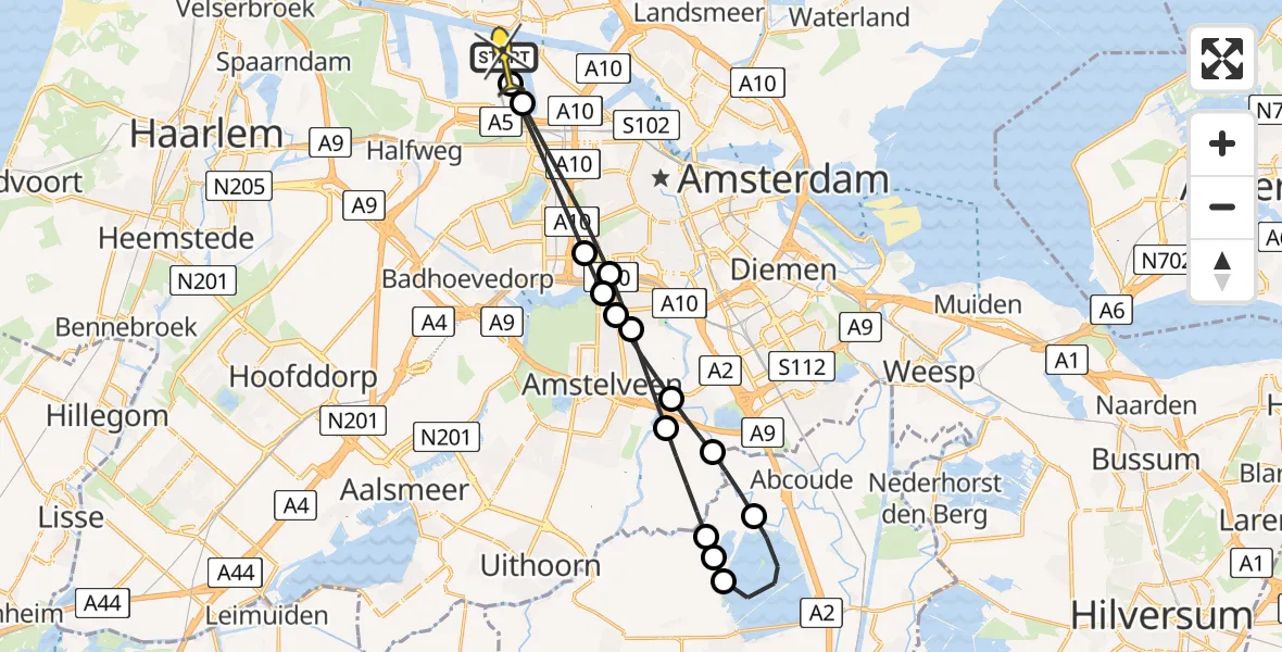 Routekaart van de vlucht: Lifeliner 1 naar Amsterdam Heliport, Maltaweg