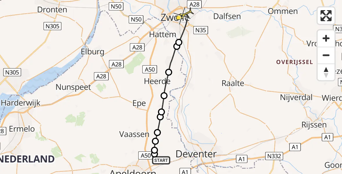 Routekaart van de vlucht: Lifeliner 3 naar Zwolle, Tiendijkenseweg