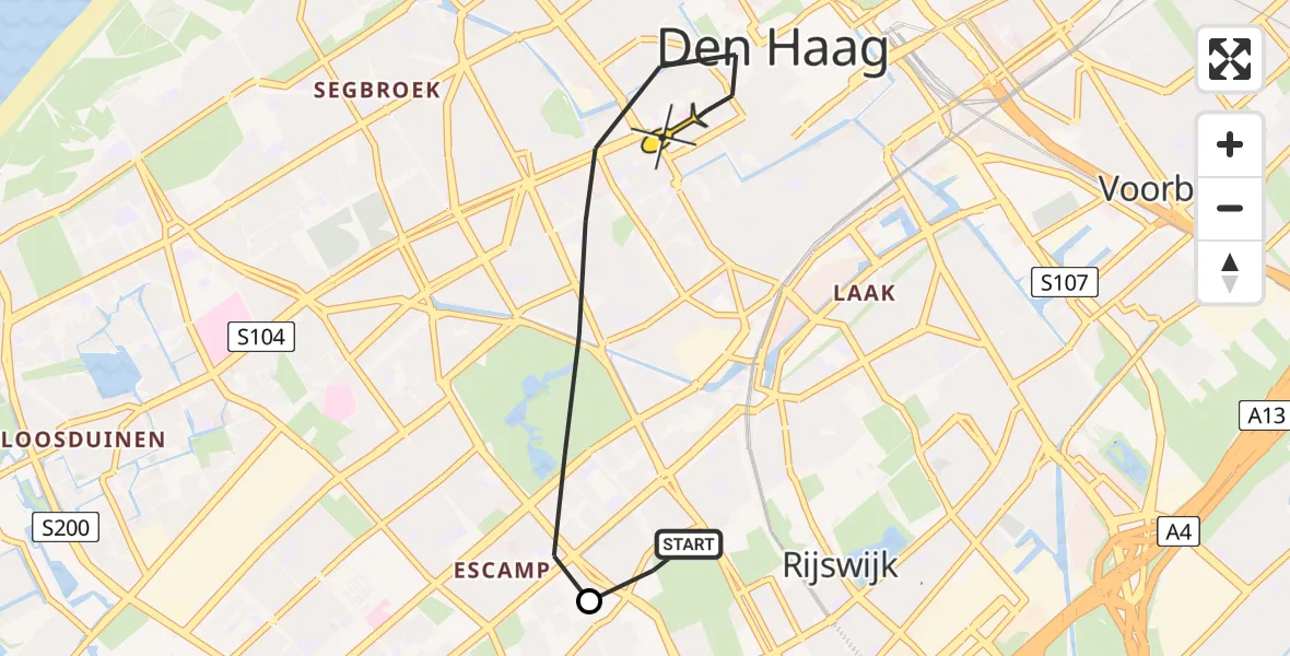Routekaart van de vlucht: Lifeliner 2 naar Den Haag, Loevesteinlaan