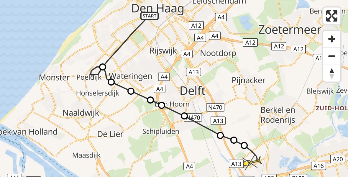 Routekaart van de vlucht: Lifeliner 2 naar Rotterdam The Hague Airport, Warmoezierstraat