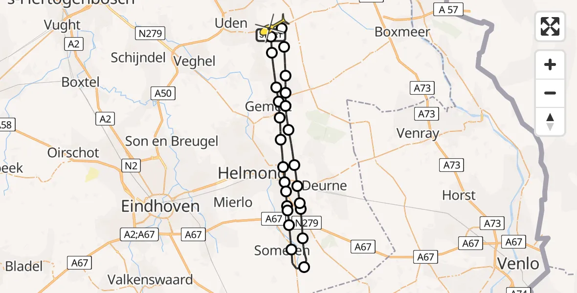 Routekaart van de vlucht: Lifeliner 3 naar Vliegbasis Volkel, Hemelrijkstraat