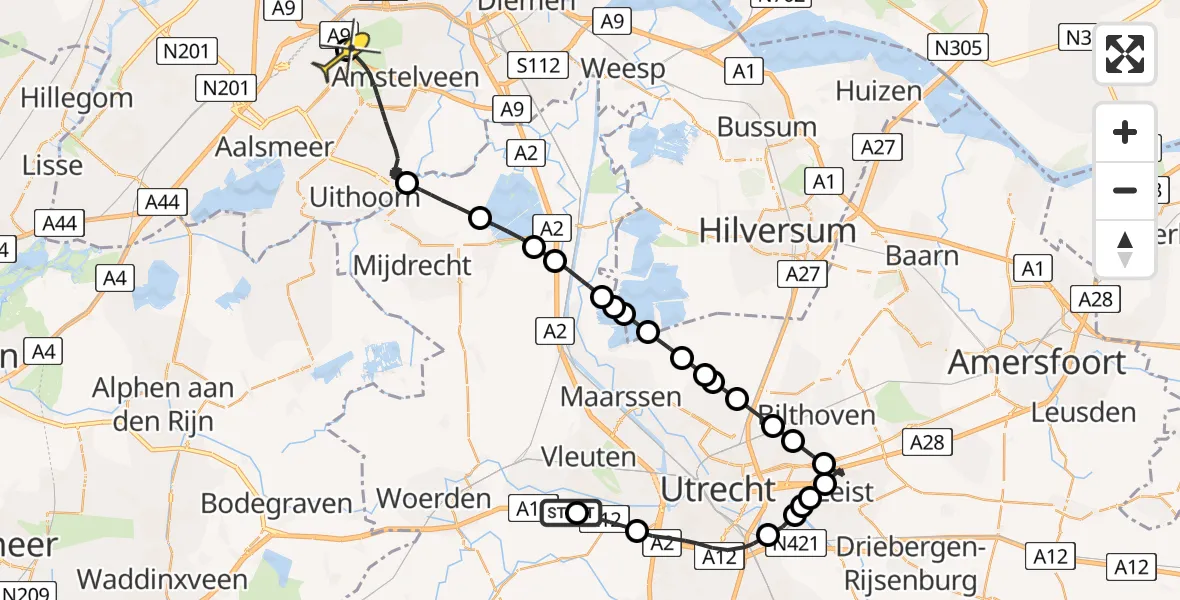 Routekaart van de vlucht: Politieheli naar Schiphol, Loevesteinse Randweg