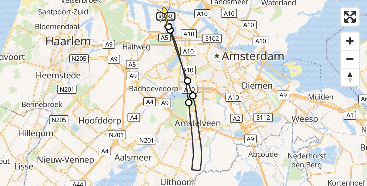 Routekaart van de vlucht: Lifeliner 1 naar Amsterdam Heliport, Maltaweg