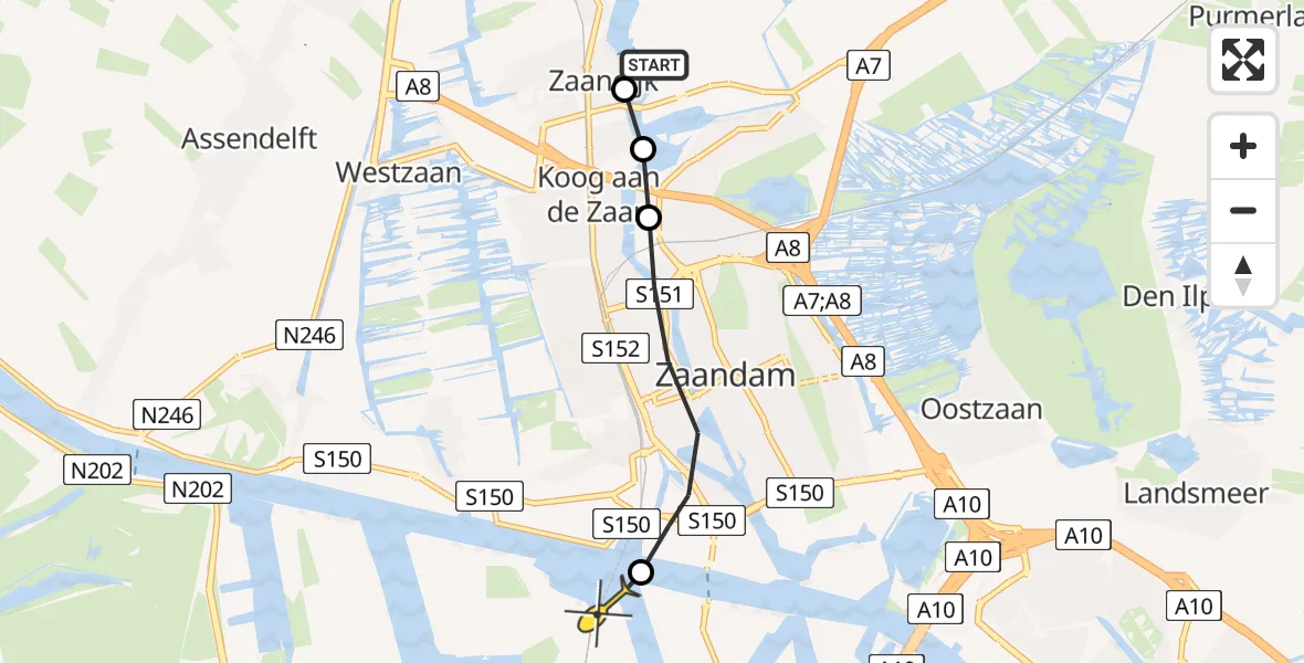 Routekaart van de vlucht: Lifeliner 1 naar Amsterdam Heliport, Schipperslaan