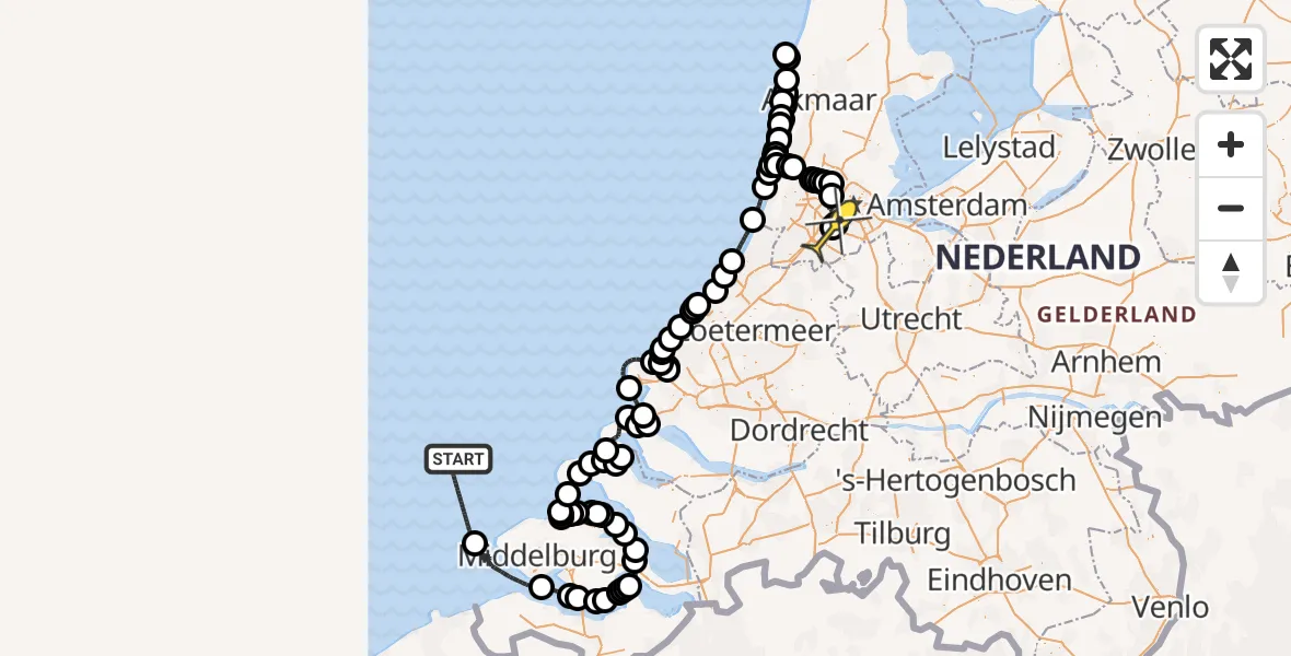 Vluchtroute Politiehelikopter van  naar Schiphol