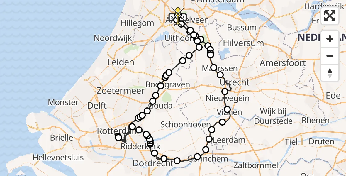 Vluchtroute Politiehelikopter van Schiphol naar Schiphol