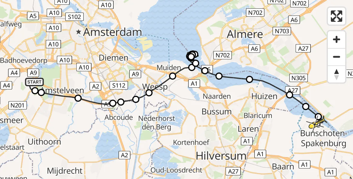 Routekaart van de vlucht: Politiehelikopter naar Bunschoten-Spakenburg, Van Weerden-Poelmanweg